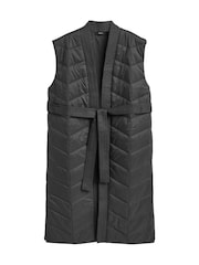 Black Longline Tie Waist Padded Gilet - Image 6 of 7