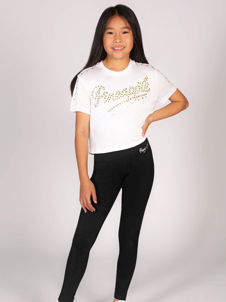 Pineapple Black Foldover Waist Girls Leggings - Image 2 of 5