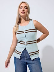 Yours Curve Blue Limited Flare Hem Waistcoat - Image 1 of 7