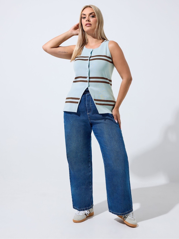 Yours Curve Blue Limited Flare Hem Waistcoat - Image 2 of 7 Yours Curve Blue Limited Flare Hem Waistcoat - Image 2 of 7