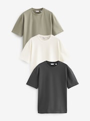 Charcoal/Sage/White Relaxed Fit Heavyweight 100% Cotton T-Shirts 3 Pack - Image 1 of 14