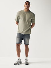 Charcoal/Sage/White Relaxed Fit Heavyweight 100% Cotton T-Shirts 3 Pack - Image 3 of 14