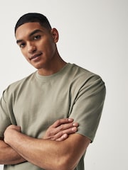 Charcoal/Sage/White Relaxed Fit Heavyweight 100% Cotton T-Shirts 3 Pack - Image 5 of 14