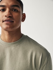 Charcoal/Sage/White Relaxed Fit Heavyweight 100% Cotton T-Shirts 3 Pack - Image 6 of 14
