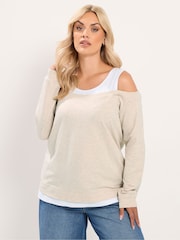 Yours Curve Natural 2 In 1 Bardot Ribbed Trim Top - Image 1 of 6