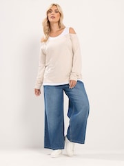 Yours Curve Natural 2 In 1 Bardot Ribbed Trim Top - Image 2 of 6
