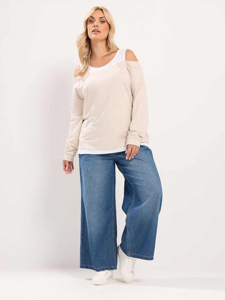 Yours Curve Natural 2 In 1 Bardot Ribbed Trim Top - Image 2 of 6 Yours Curve Natural 2 In 1 Bardot Ribbed Trim Top - Image 2 of 6