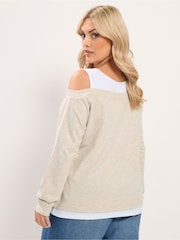Yours Curve Natural 2 In 1 Bardot Ribbed Trim Top - Image 3 of 6