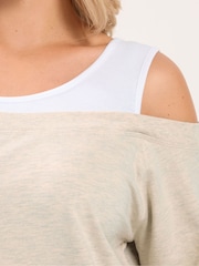 Yours Curve Natural 2 In 1 Bardot Ribbed Trim Top - Image 4 of 6