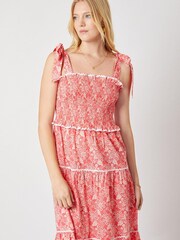By Iris Red Jaide 100% Cotton Smocked Strappy Dress - Image 2 of 3