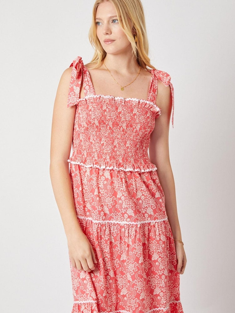 By Iris Red Jaide 100% Cotton Smocked Strappy Dress - Image 2 of 3