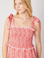 By Iris Red Jaide 100% Cotton Smocked Strappy Dress - Image 3 of 3