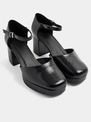Yours Curve Black Faux Leather Platform Block Heels In Extra Wide Fit - Image 4 of 5