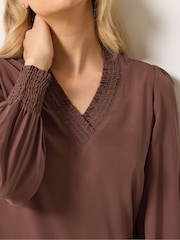 Long Tall Sally Brown Shirred Neck Blouse - Image 4 of 6