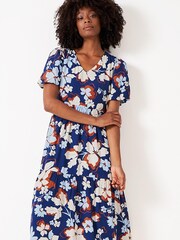 Crew Clothing Company Blue Floral Print Tiered Dress - Image 1 of 4
