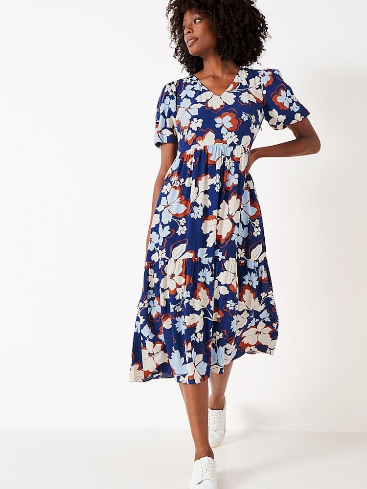 Crew Clothing Company Blue Floral Print Tiered Dress - Image 4 of 4