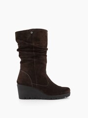 Dune London Brown Ruched Tasha Wedge Comfort Boots - Image 1 of 6