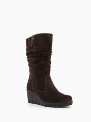 Dune London Brown Ruched Tasha Wedge Comfort Boots - Image 3 of 6