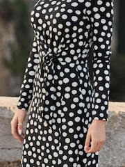 Sosandar Black Tie Waist Fit And Flare Dress - Image 4 of 4
