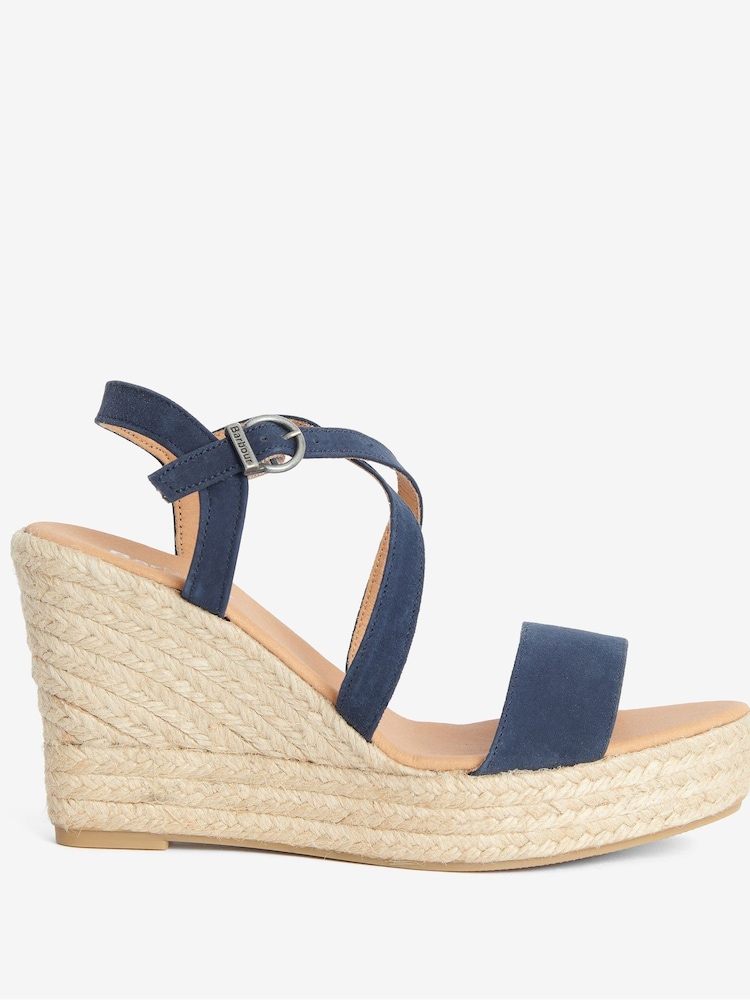 Barbour® Navy Lucia Leather Espadrille Wedge Sandals - Image 1 of 5