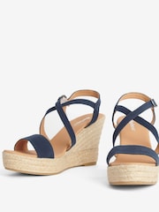 Barbour® Navy Lucia Leather Espadrille Wedge Sandals - Image 3 of 5
