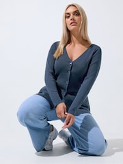 Plavo - Yours Curve Kardigan Dugi rukav Limited Flare Hem - Slika 1 od 7