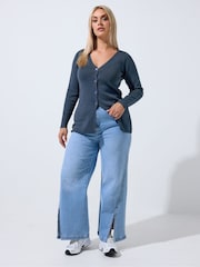 Plavo - Yours Curve Kardigan Dugi rukav Limited Flare Hem - Slika 3 od 7