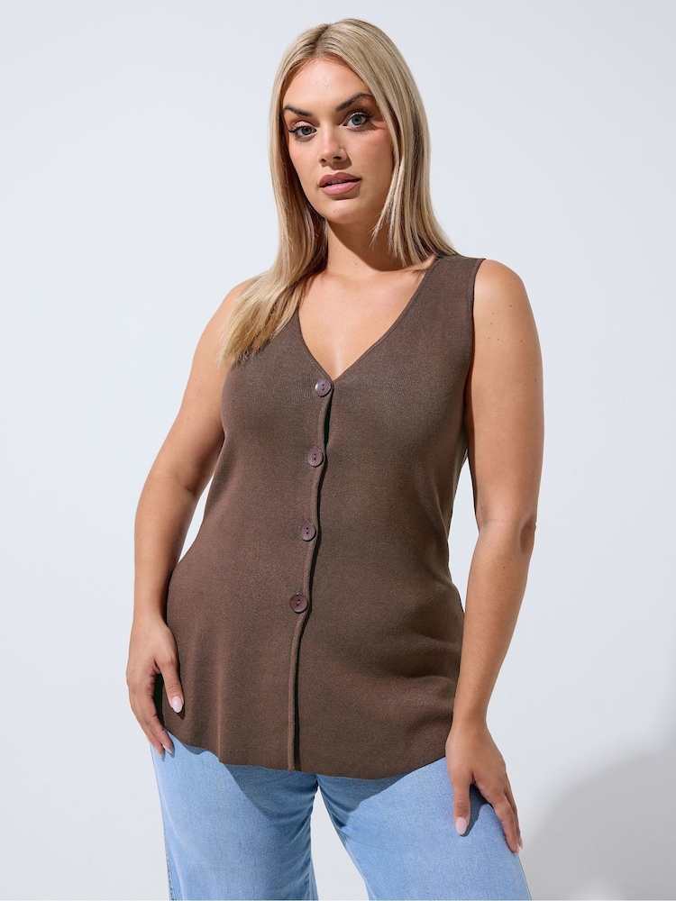 Yours Curve Brown Limited Flare Hem Waistcoat - Image 2 of 7