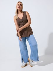Yours Curve Brown Limited Flare Hem Waistcoat - Image 3 of 7
