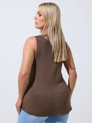 Yours Curve Brown Limited Flare Hem Waistcoat - Image 4 of 7