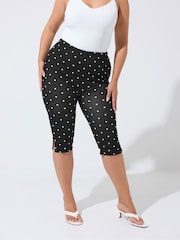 Yours Curve Black Limited Polka Dot Slit Capri Leggings - Image 2 of 7
