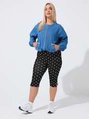 Yours Curve Black Limited Polka Dot Slit Capri Leggings - Image 4 of 7
