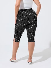 Yours Curve Black Limited Polka Dot Slit Capri Leggings - Image 5 of 7
