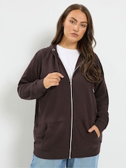 Yours Curve Brown Zip Through Hoodie - Image 1 of 7