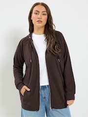 Yours Curve Brown Zip Through Hoodie - Image 2 of 7