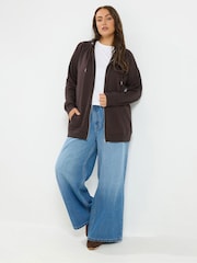 Yours Curve Brown Zip Through Hoodie - Image 3 of 7