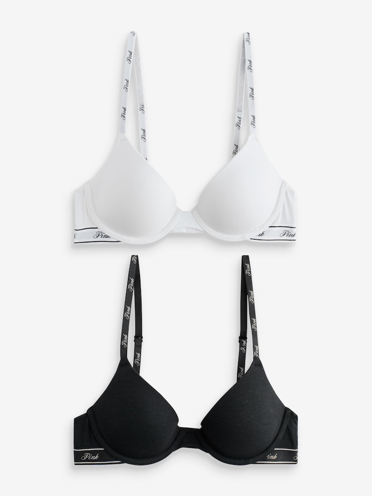 Victoria's Secret Pink Black/White Push Up 2 Pack Logo Bra - Image 1 of 8 Victoria's Secret Pink Black/White Push Up 2 Pack Logo Bra - Image 1 of 8