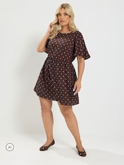 Yours Curve Brown Short Dress - Image 1 of 6