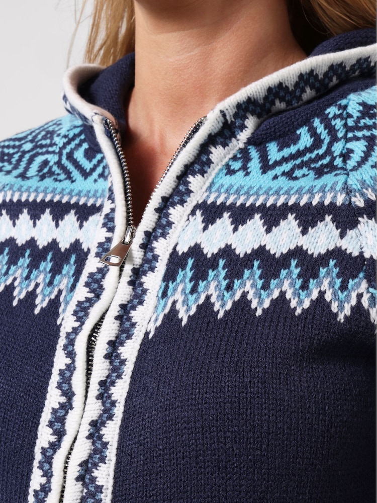 Joe Browns Blue Trinnie Fairisle Zip Through Hooded Jumper - Image 2 of 5 Joe Browns Blue Trinnie Fairisle Zip Through Hooded Jumper - Image 2 of 5