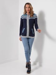 Joe Browns Blue Trinnie Fairisle Zip Through Hooded Jumper - Image 3 of 5