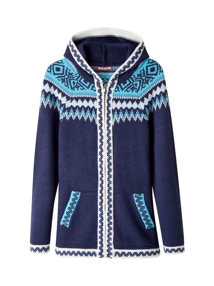 Joe Browns Blue Trinnie Fairisle Zip Through Hooded Jumper - Image 5 of 5 Joe Browns Blue Trinnie Fairisle Zip Through Hooded Jumper - Image 5 of 5