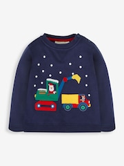 JoJo Maman Bébé Navy Blue Santa in a Digger Appliqué Sweatshirt - Image 1 of 4