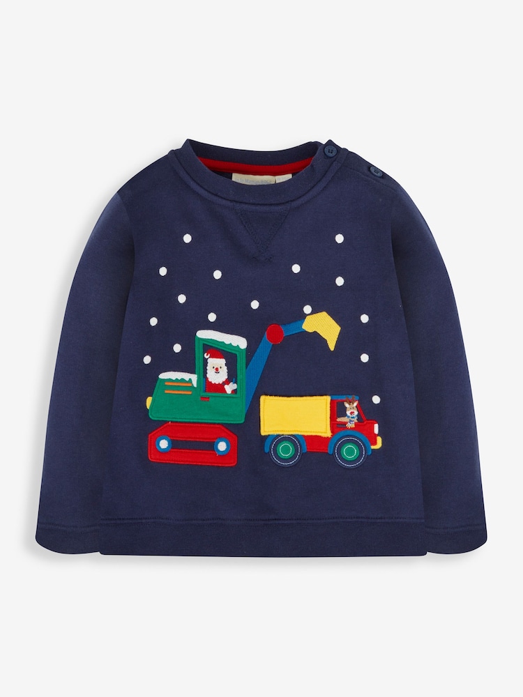 JoJo Maman Bébé Navy Blue Santa in a Digger Appliqué Sweatshirt - Image 1 of 4