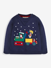 JoJo Maman Bébé Navy Blue Santa in a Digger Appliqué Sweatshirt - Image 2 of 4