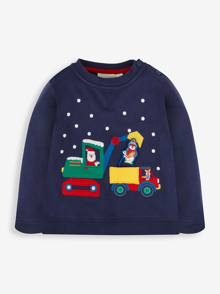 JoJo Maman Bébé Navy Blue Santa in a Digger Appliqué Sweatshirt - Image 2 of 4