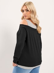 Yours Curve Black 2 In 1 Bardot Ribbed Trim Top - Image 3 of 6