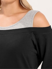 Yours Curve Black 2 In 1 Bardot Ribbed Trim Top - Image 4 of 6