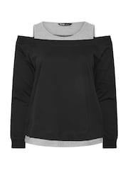 Yours Curve Black 2 In 1 Bardot Ribbed Trim Top - Image 5 of 6