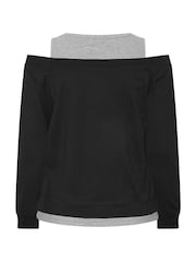 Yours Curve Black 2 In 1 Bardot Ribbed Trim Top - Image 6 of 6