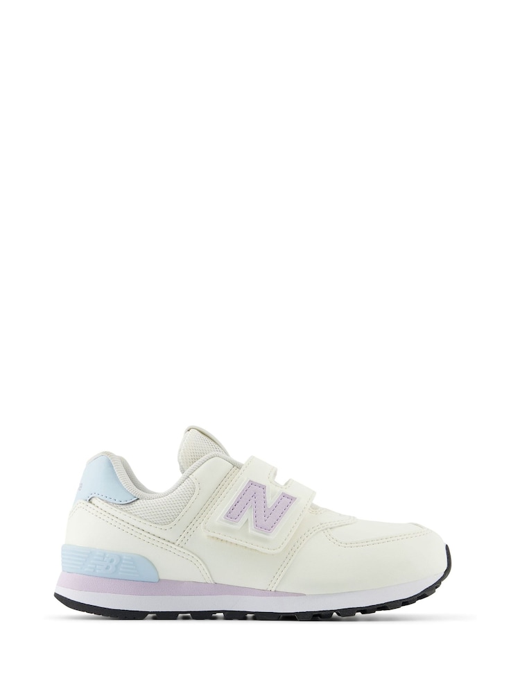 New Balance Off White Girls Hook & Loop 574 Trainers - Image 1 of 7